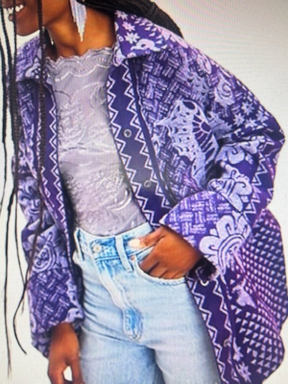 We The Free Free People Butterfly Jacquard Shirt Jacket Purple Blue Combo NEW - Picture 8 of 16